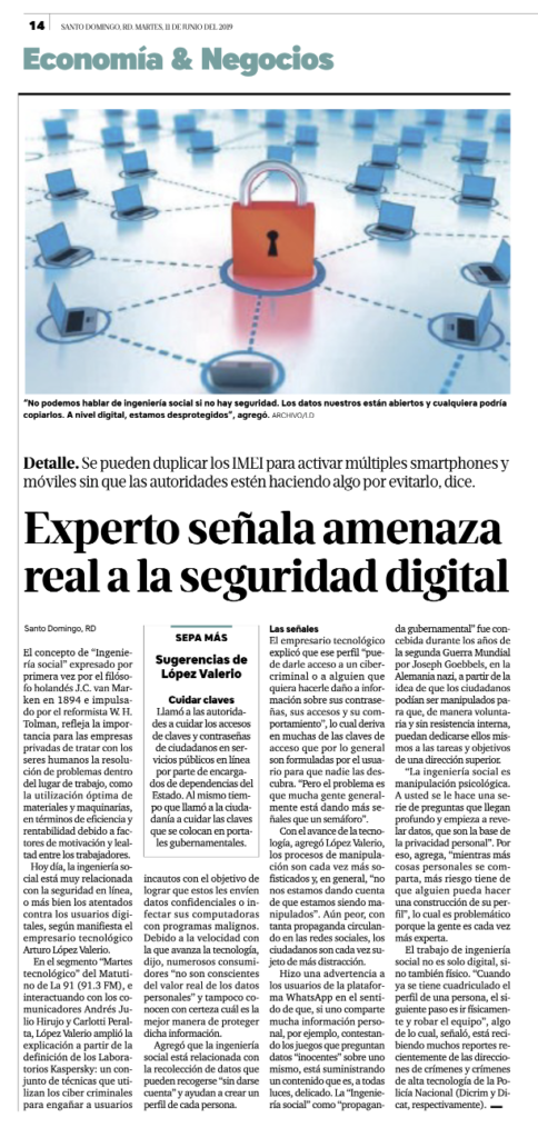 Experto señala amenaza real a la seguridad digital. Ingeniería Social.